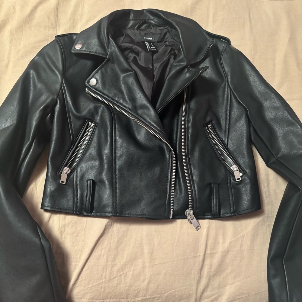 Cropped Black Leather Jacket